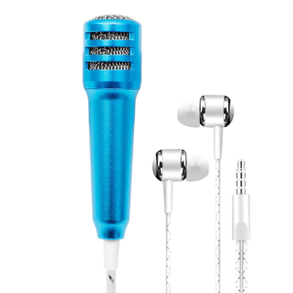 3.5mm Mini Microphone Mic Video Earphones Voice Recording Singing Blue