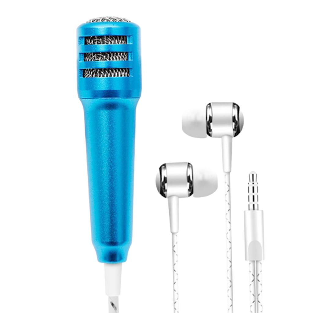 3.5mm Mini Microphone Mic Video Earphones Voice Recording Singing Blue