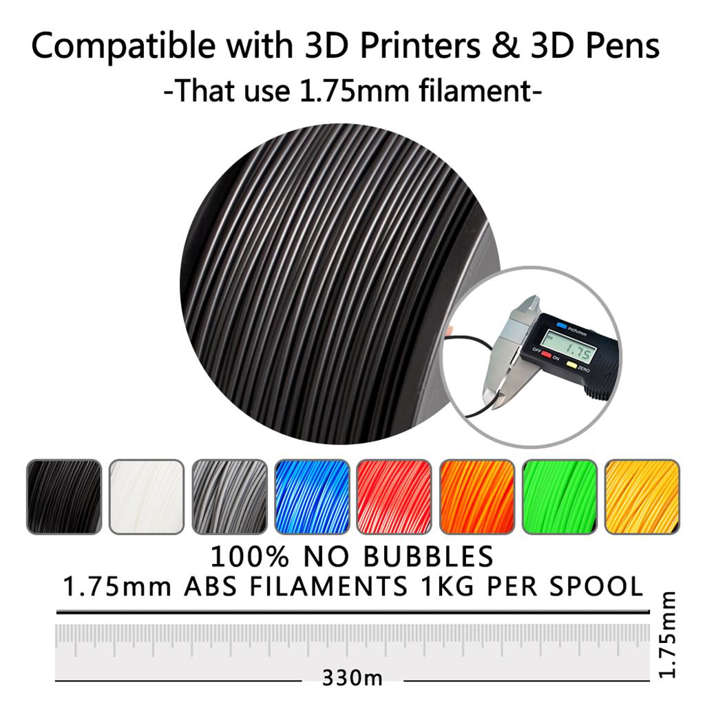 ABS Filament 1.75mm for 3D Printer +/- 0.02mm 1kg Spool (2.2lbs) Black