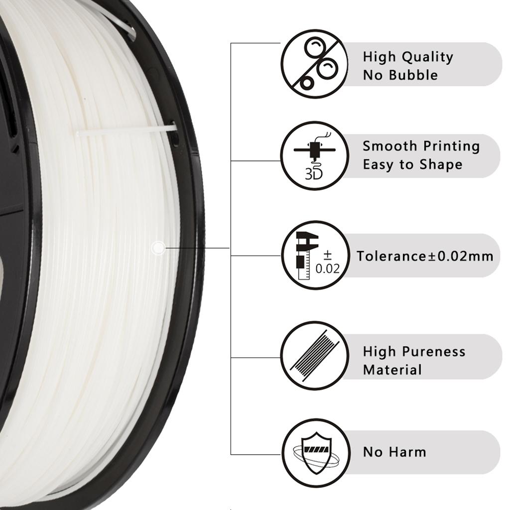 ABS Filament 1.75mm for 3D Printer +/- 0.02mm 1kg Spool (2.2lbs) White