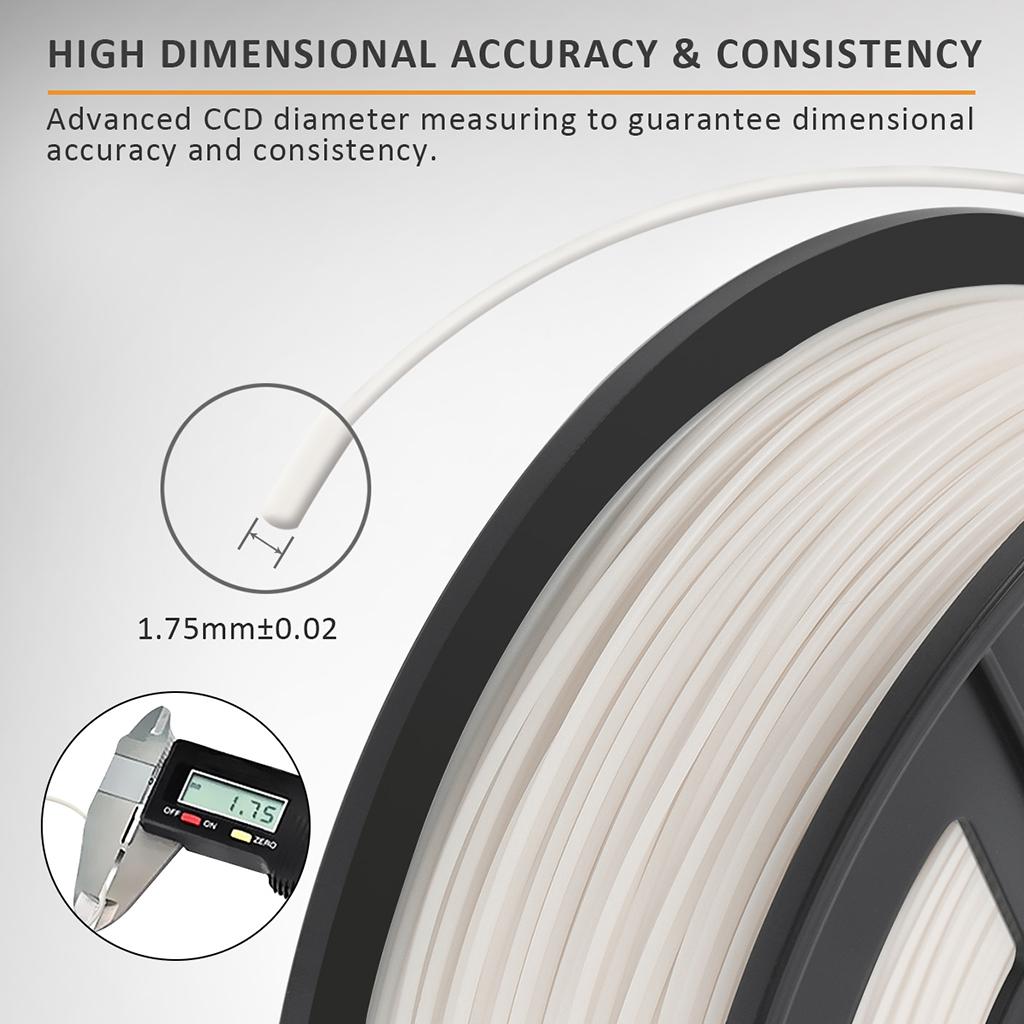 ABS Filament 1.75mm for 3D Printer +/- 0.02mm 1kg Spool (2.2lbs) White