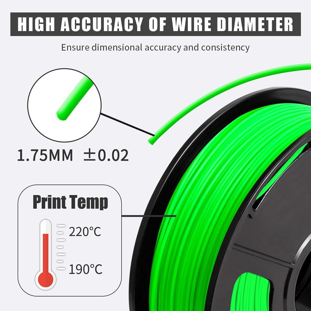 1kg PLA 1.75mm Filament Spool Accuracy 0.03 mm Green