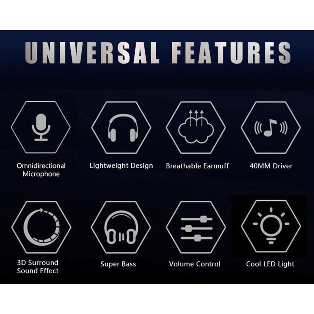 Wired Head-mounted Gaming Headset with Mic and LED Light White Blue