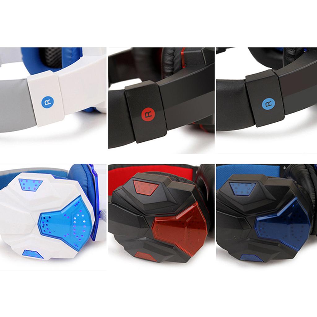 Wired Head-mounted Gaming Headset with Mic and LED Light White Blue
