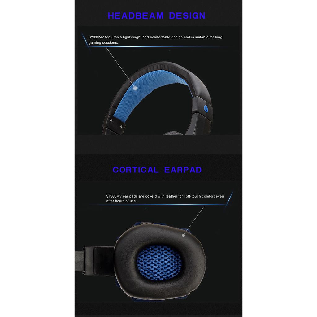 Wired Head-mounted Gaming Headset with Mic and LED Light White Blue