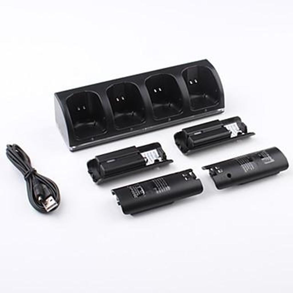 Charging Dock Station +4* 2800mAh Batteries For Wii Remote Controller Black