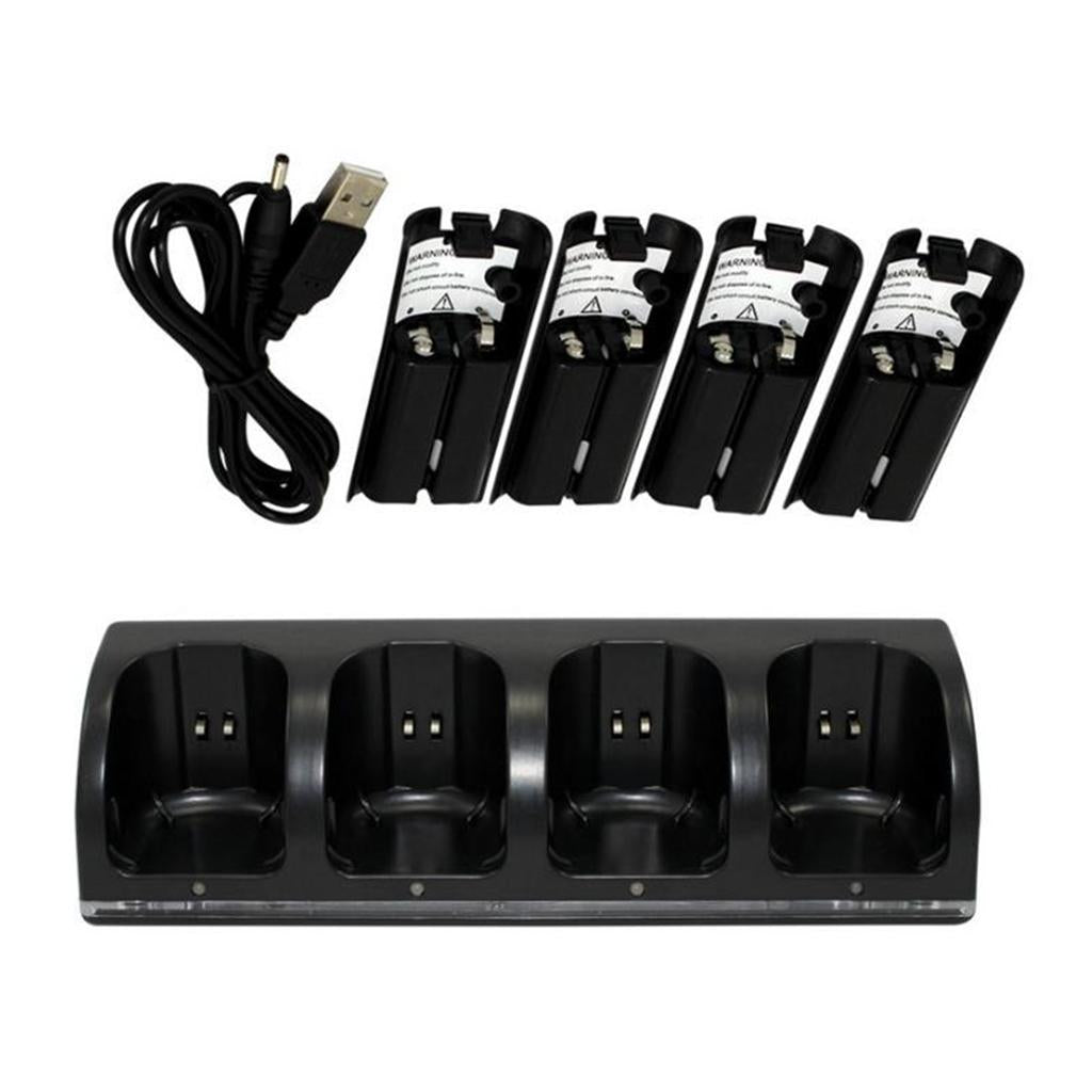 Charging Dock Station +4* 2800mAh Batteries For Wii Remote Controller Black