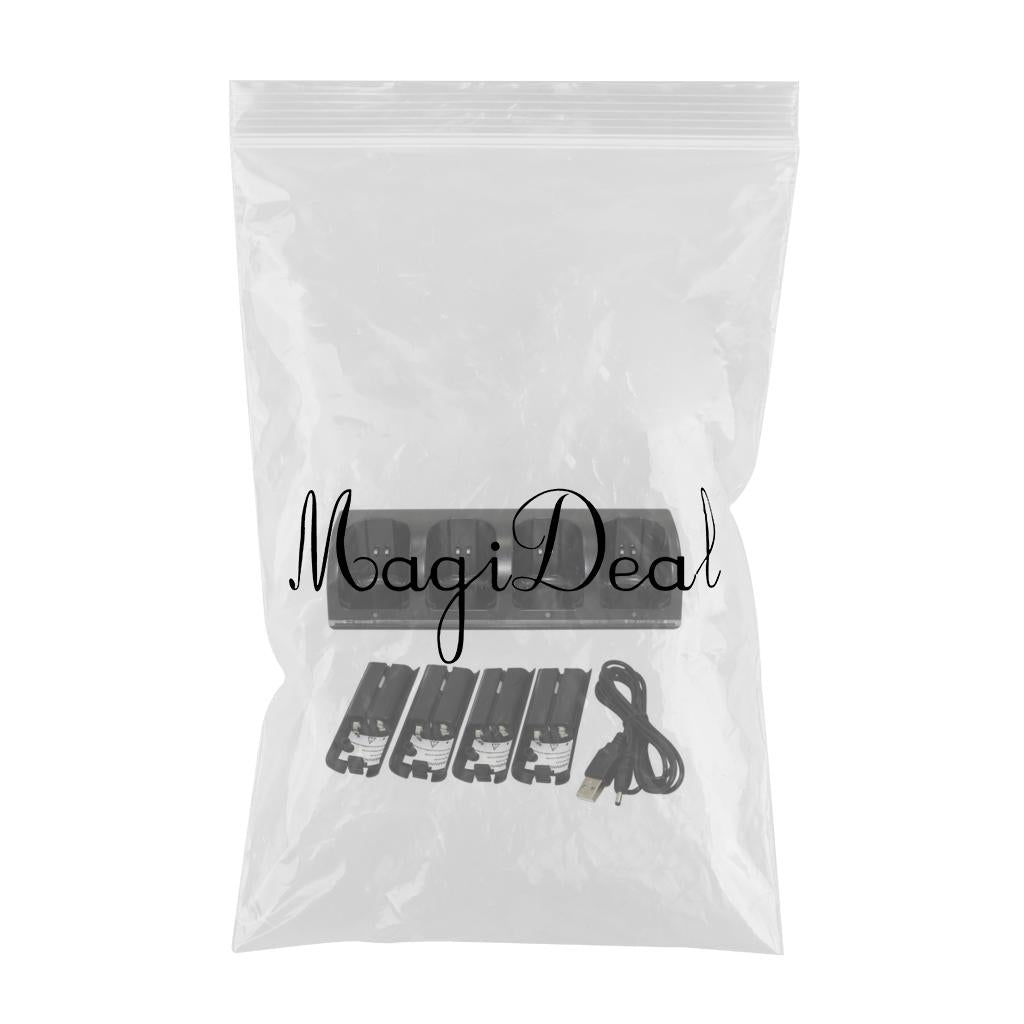 Charging Dock Station +4* 2800mAh Batteries For Wii Remote Controller Black