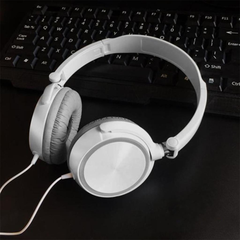 S1 Portable 3.5mm Wired Headset Stereo Foldable Headphones White with Mic