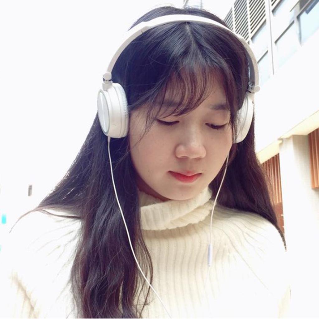 S1 Portable 3.5mm Wired Headset Stereo Foldable Headphones White with Mic