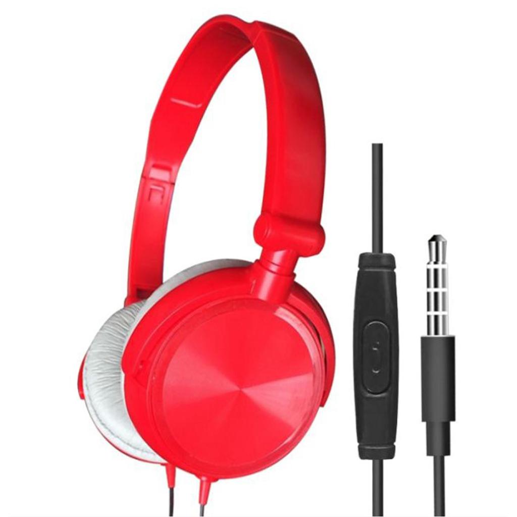 S1 Portable 3.5mm Wired Headset Stereo Foldable Headphones Red with Mic