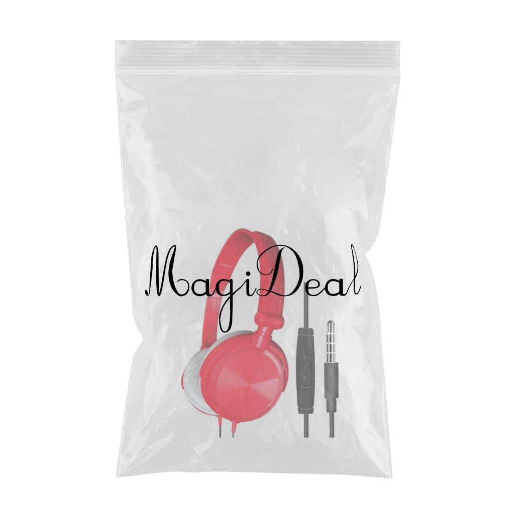 S1 Portable 3.5mm Wired Headset Stereo Foldable Headphones Red with Mic