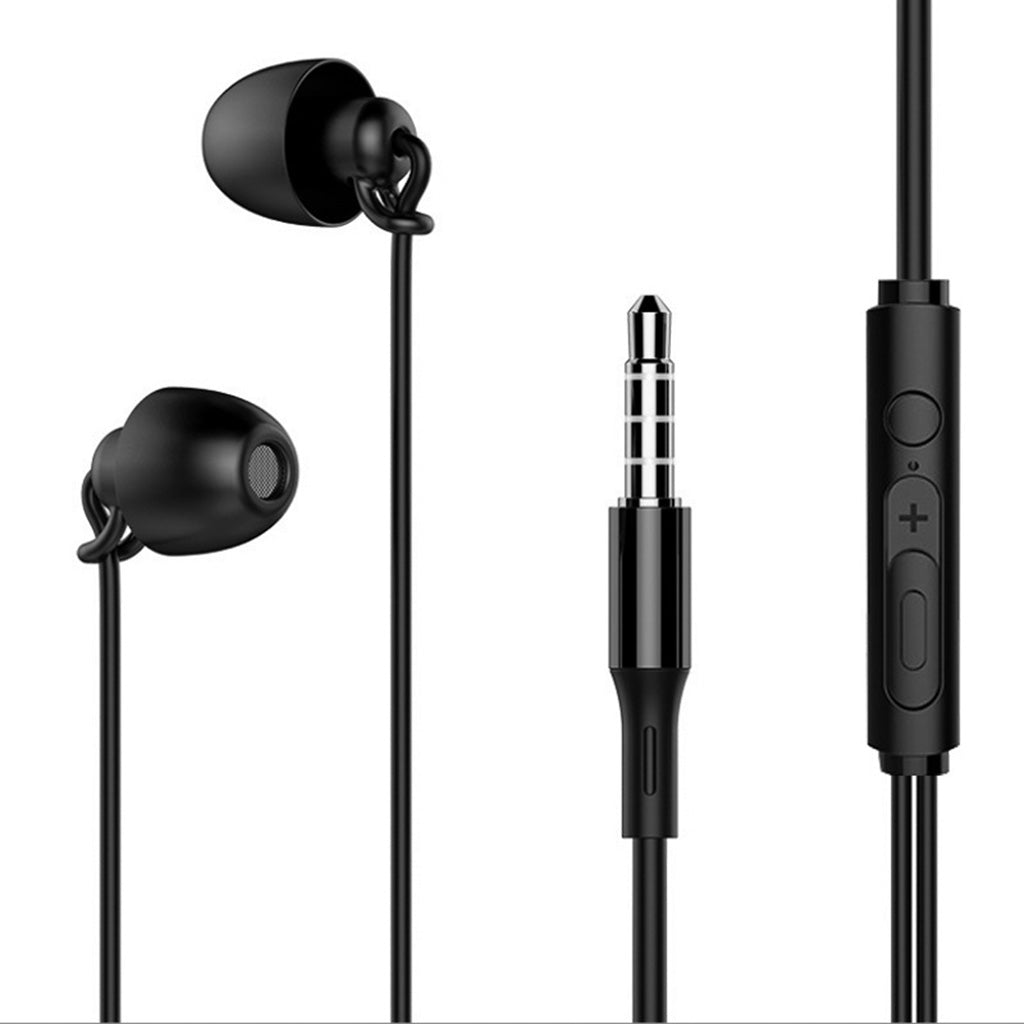 3.5mm Sleep Earplugs Earphone black with Volume Control Mic