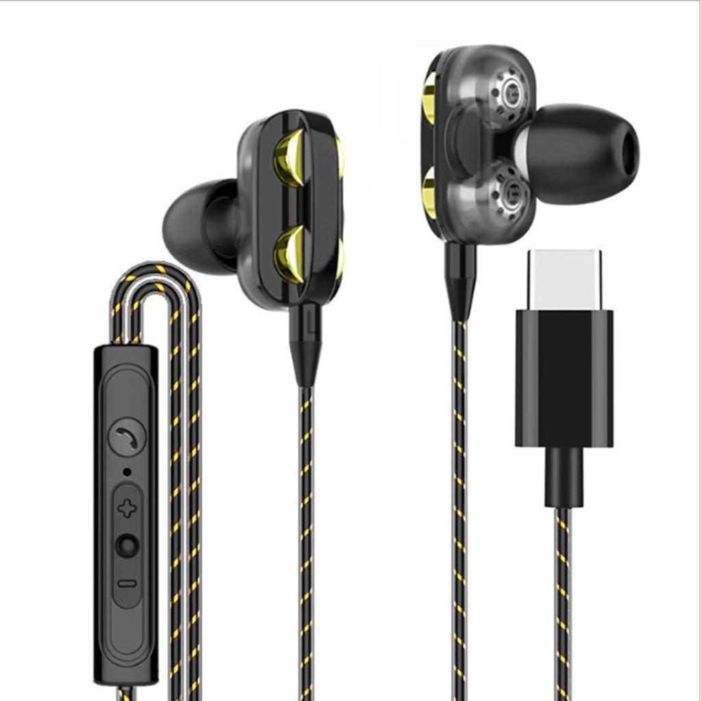 Dual Driver In-Ear Earphones Type C Stereo Headphones with 120cm Cable Black