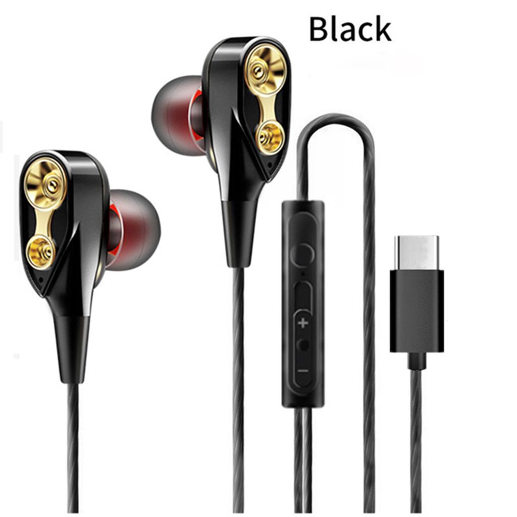 Dual Driver In-Ear Earphones Type-C Stereo Headphones Black