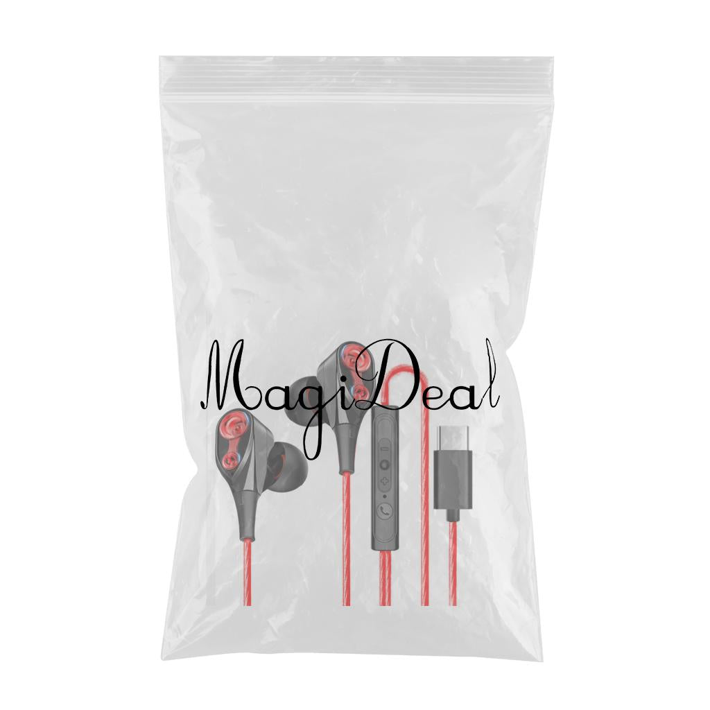 Dual Driver In-Ear Earphones Type-C Stereo Headphones Red
