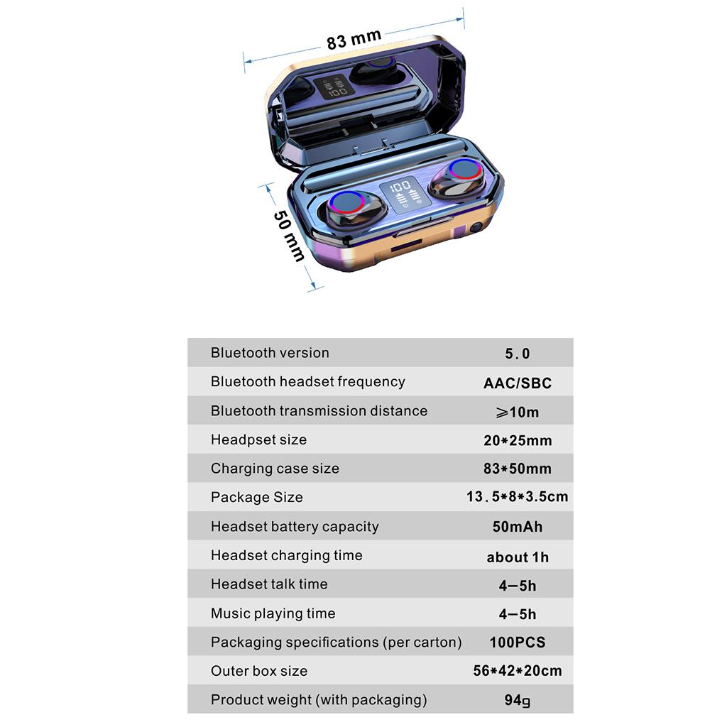 3500mAh LED Bluetooth Wireless Headphones In-Ear Earbuds Headsets Black