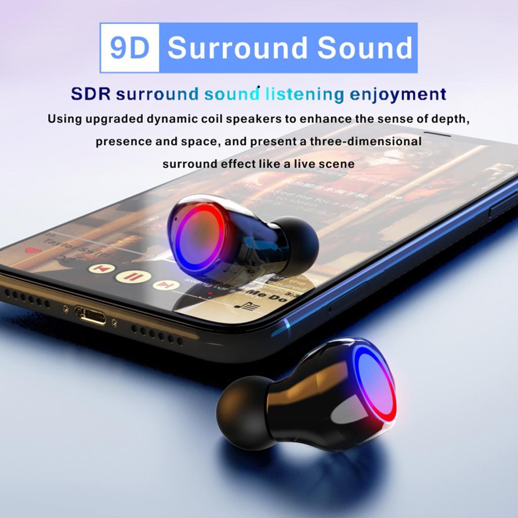 3500mAh LED Bluetooth Wireless Headphones In-Ear Earbuds Headsets Black
