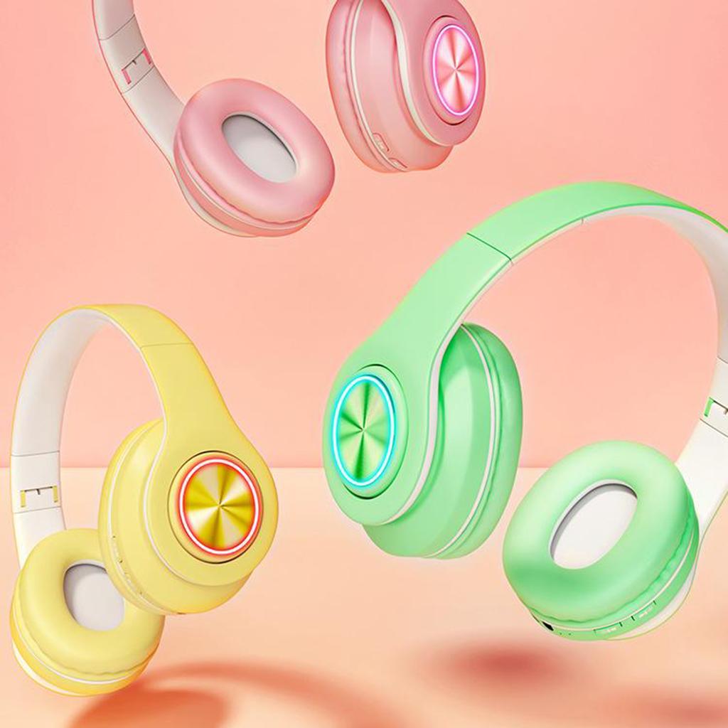 Macaron LED Noise Cancelling Headphones Bluetooth Headsets with Mic Yellow