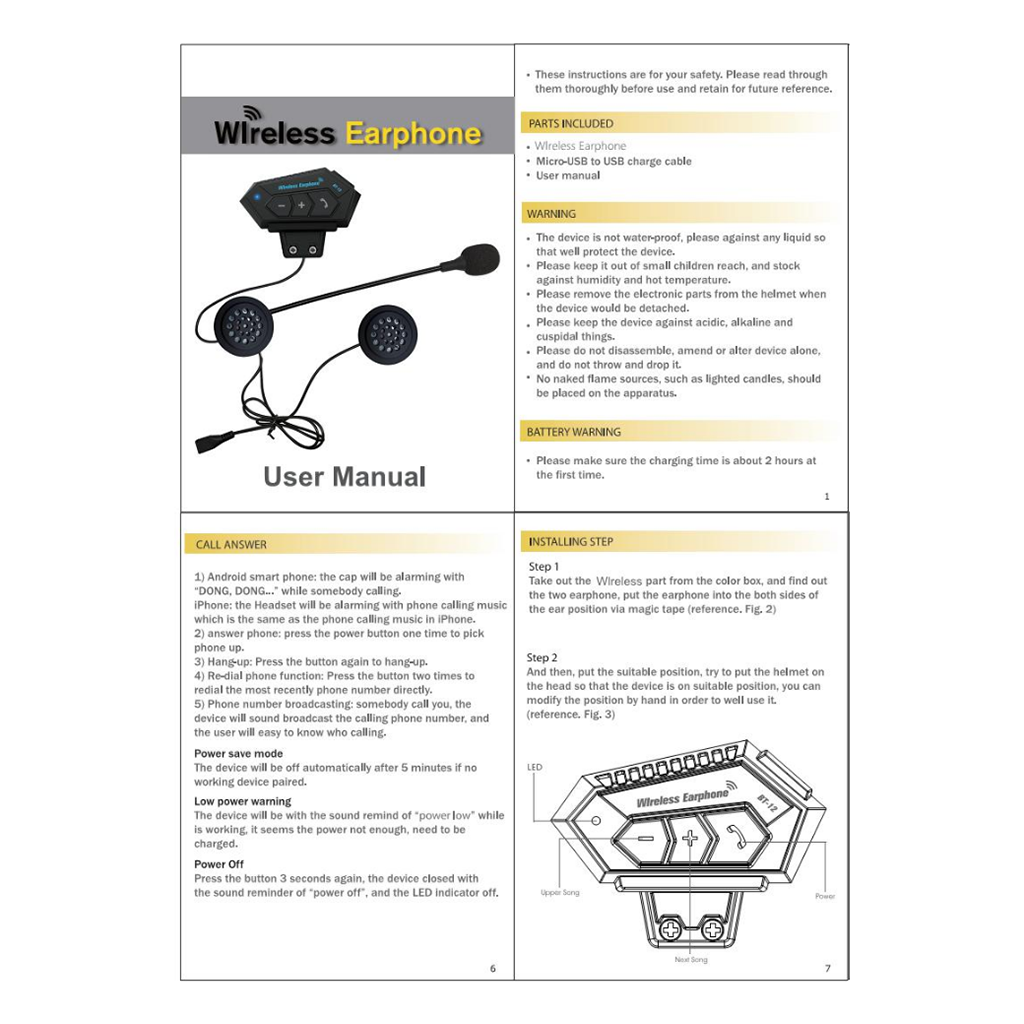 10m Bluetooth Motorcycle Headset Helmet Interphone Intercom Headset