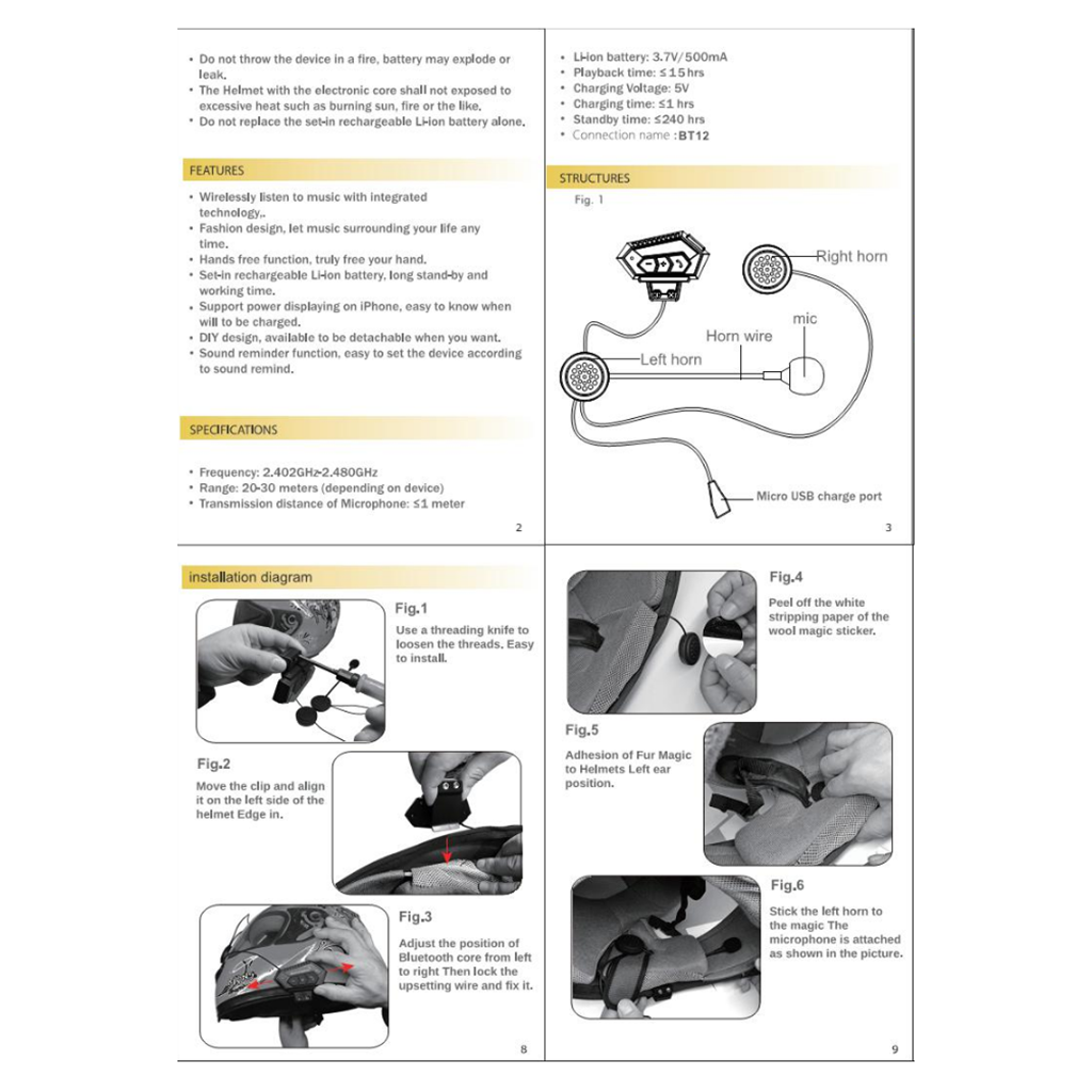 10m Bluetooth Motorcycle Headset Helmet Interphone Intercom Headset