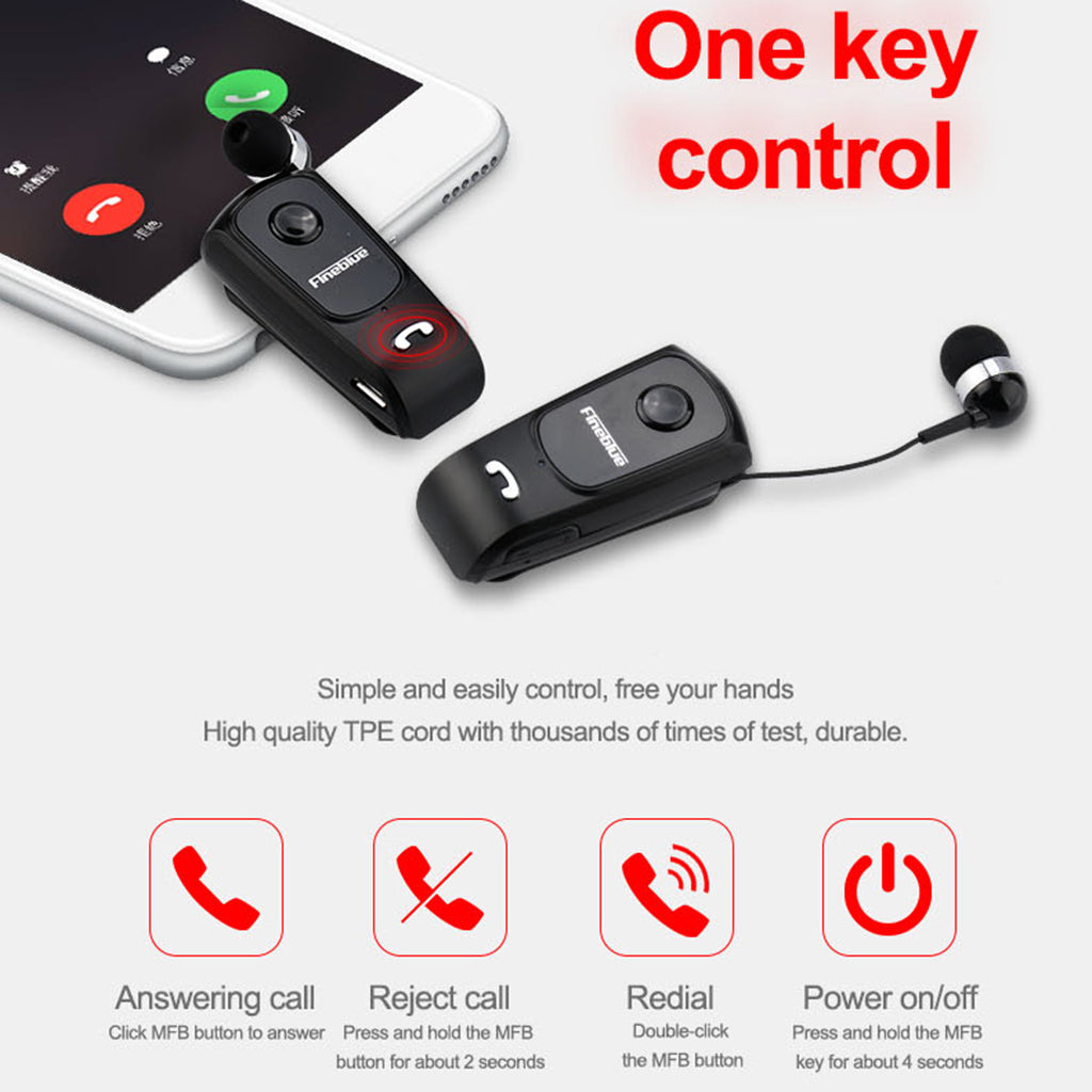 Fineblue Bluetooth Headset Collar Clip Earphone Universal Earpiece Silver