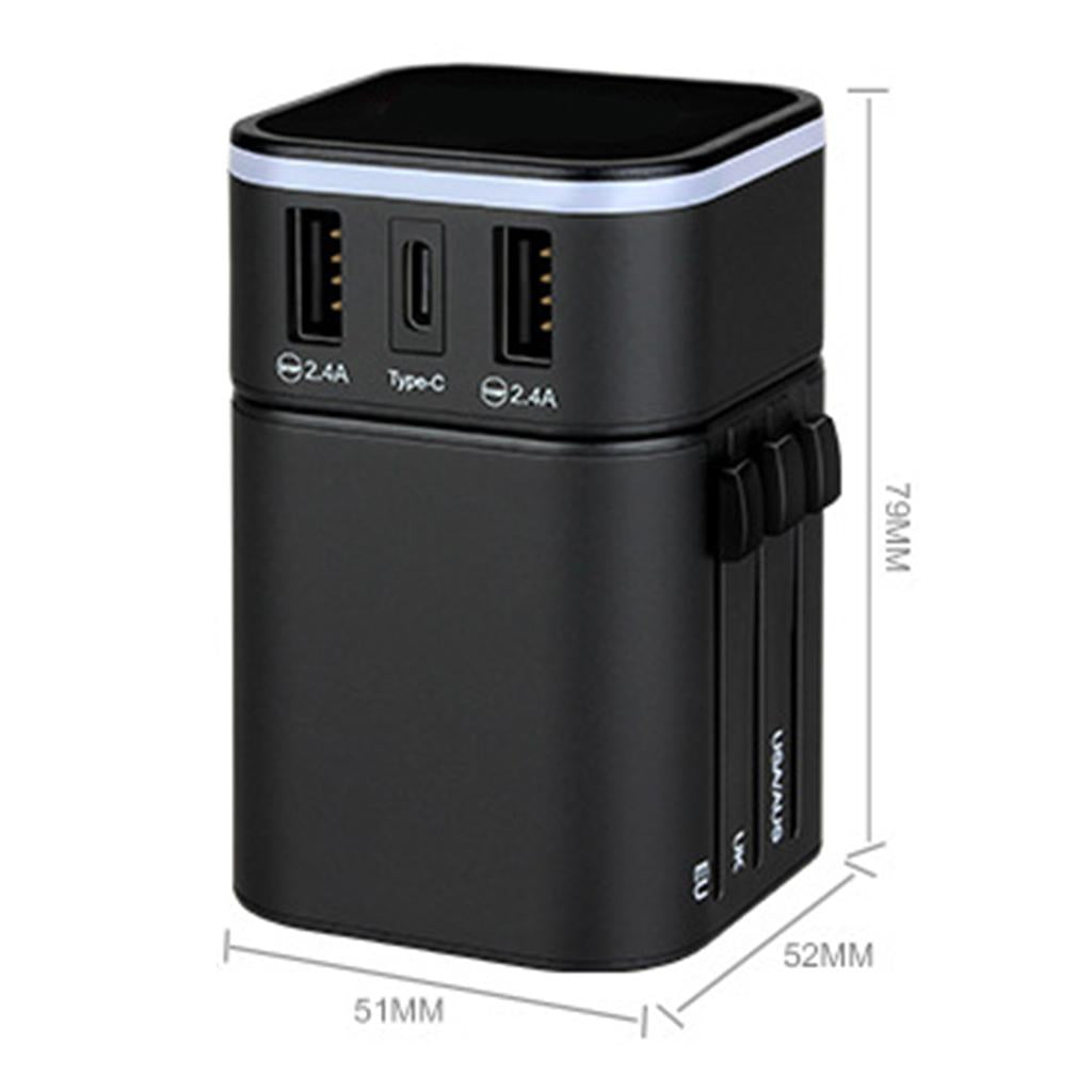 Travel Adapter International Power Charger Plug Converter 2-USB Type-C Black