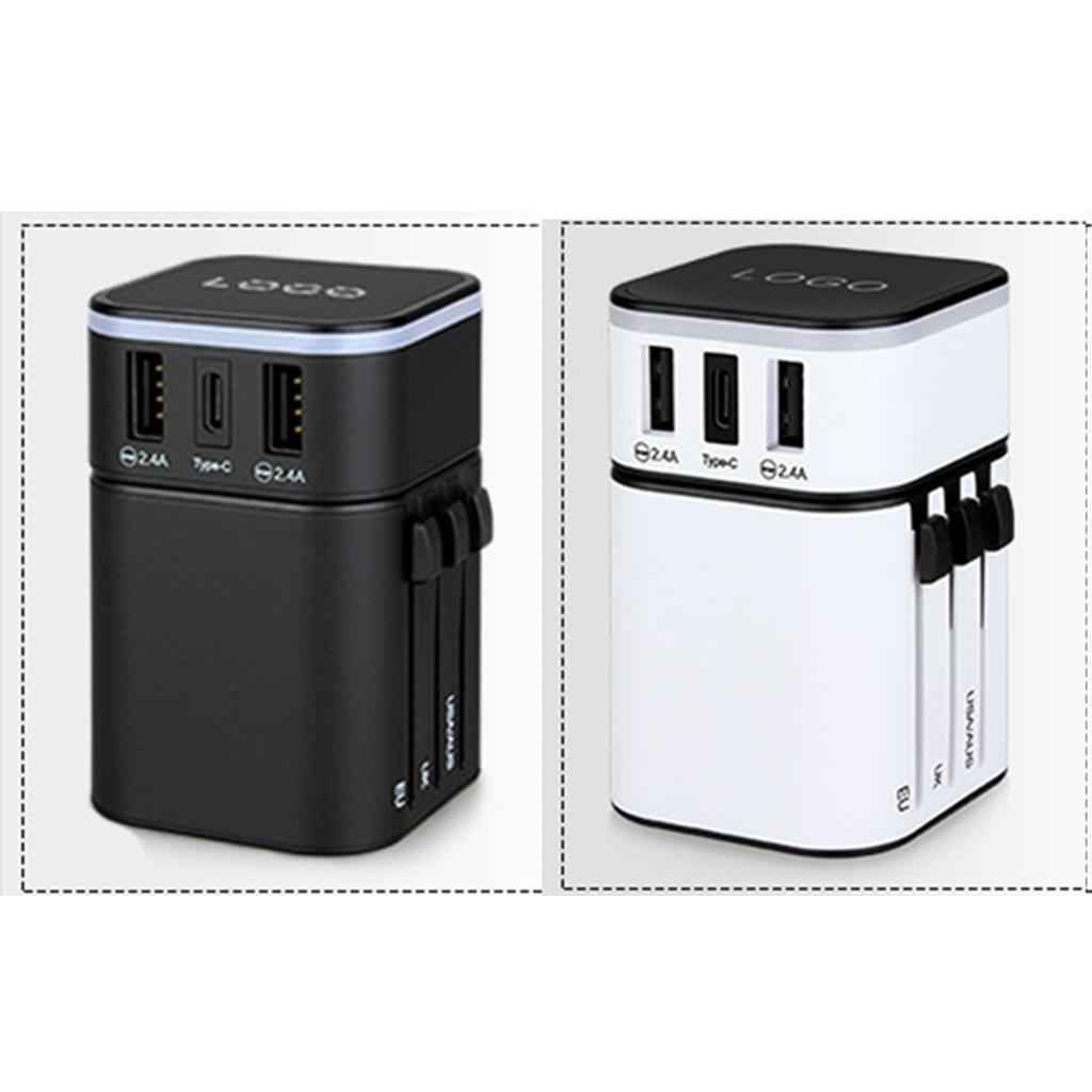 Travel Adapter International Power Charger Plug Converter 2-USB Type-C White