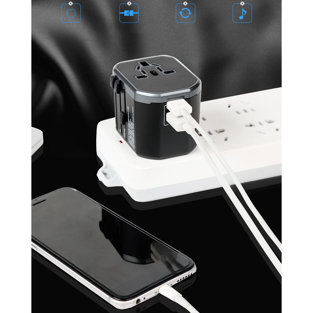 Universal All in One Travel Adapter Power Converter 2 USB Port Silver