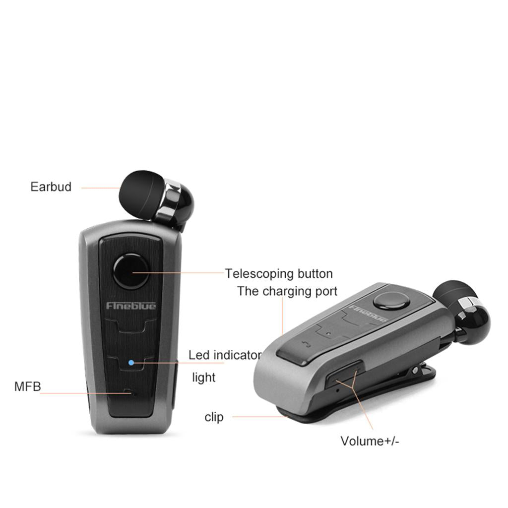Mini In-Ear Bluetooth Headset Headphone Collar Clip Business Earphone Gray