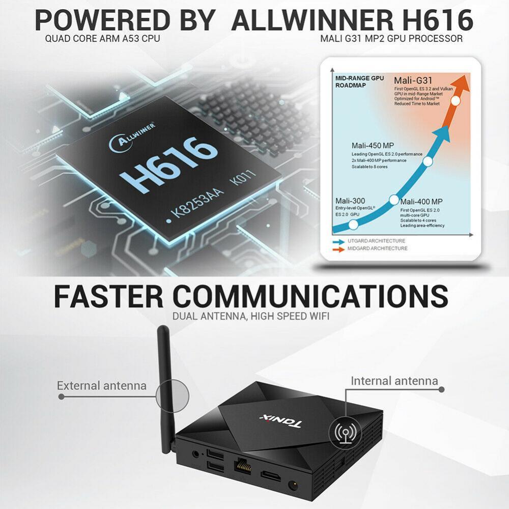 TX6S Android 10.0 Antenna TV H616 G31 MP2 Dual WiFi 4GB + 64GB US