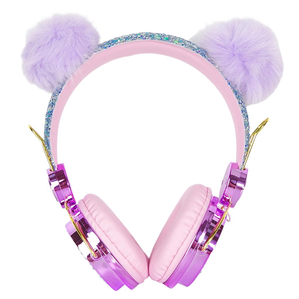 Cute Anime Glitter Bear Girl Kids Stereo Headphone With Microphone