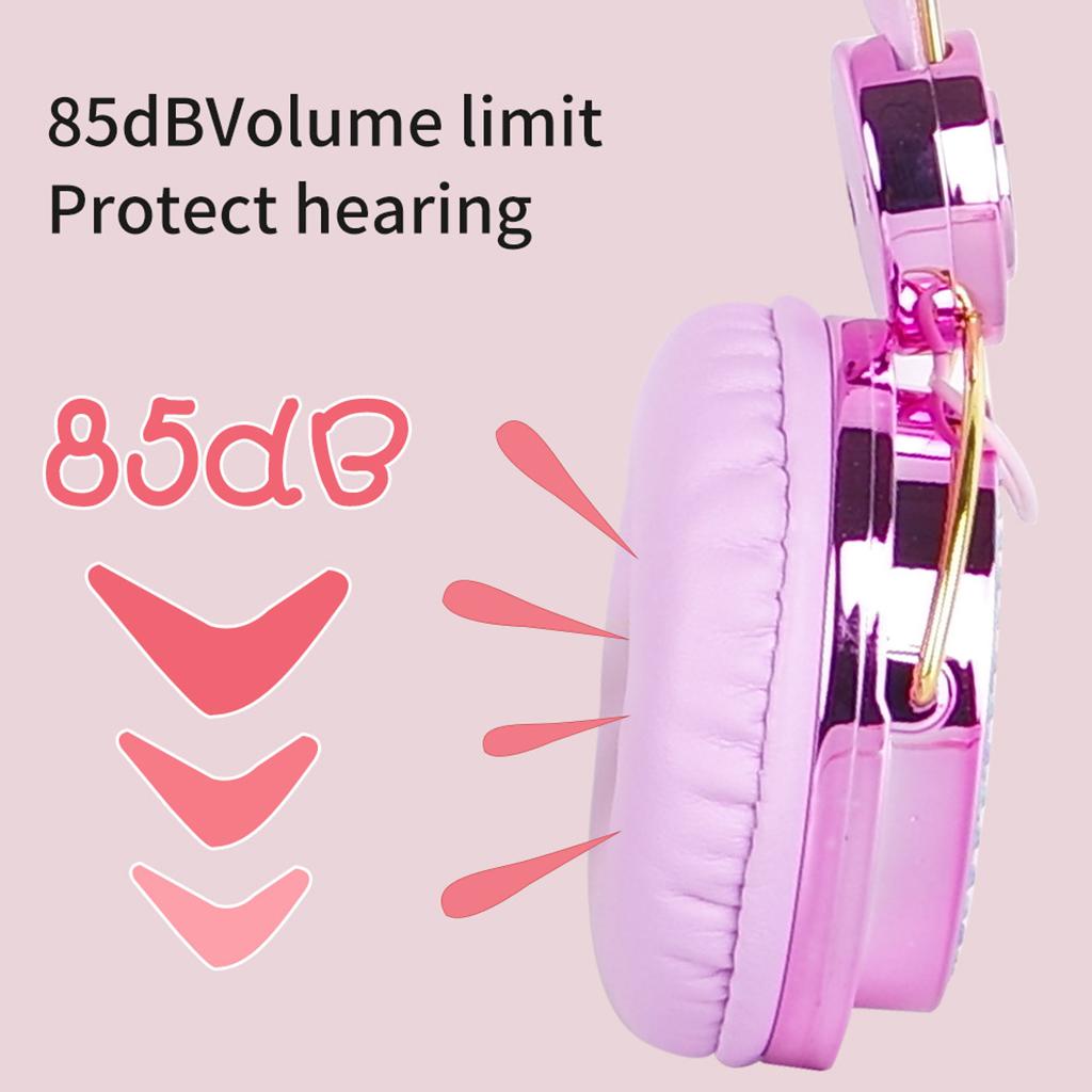 Cute Anime Glitter Bear Girl Kids Stereo Headphone With Microphone