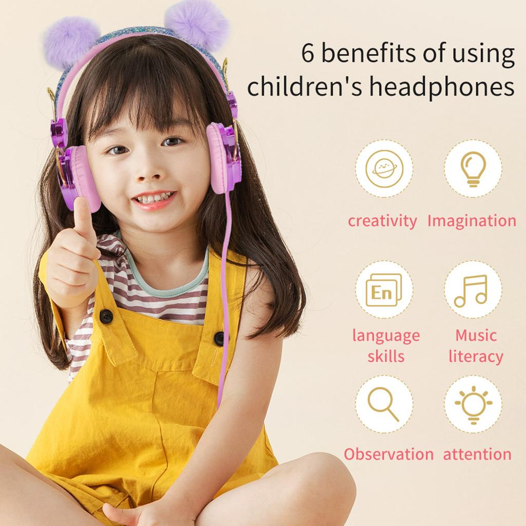 Cute Anime Glitter Bear Girl Kids Stereo Headphone With Microphone