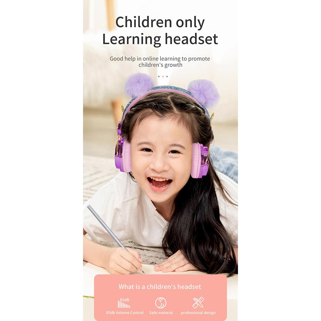 Cute Anime Glitter Bear Girl Kids Stereo Headphone With Microphone