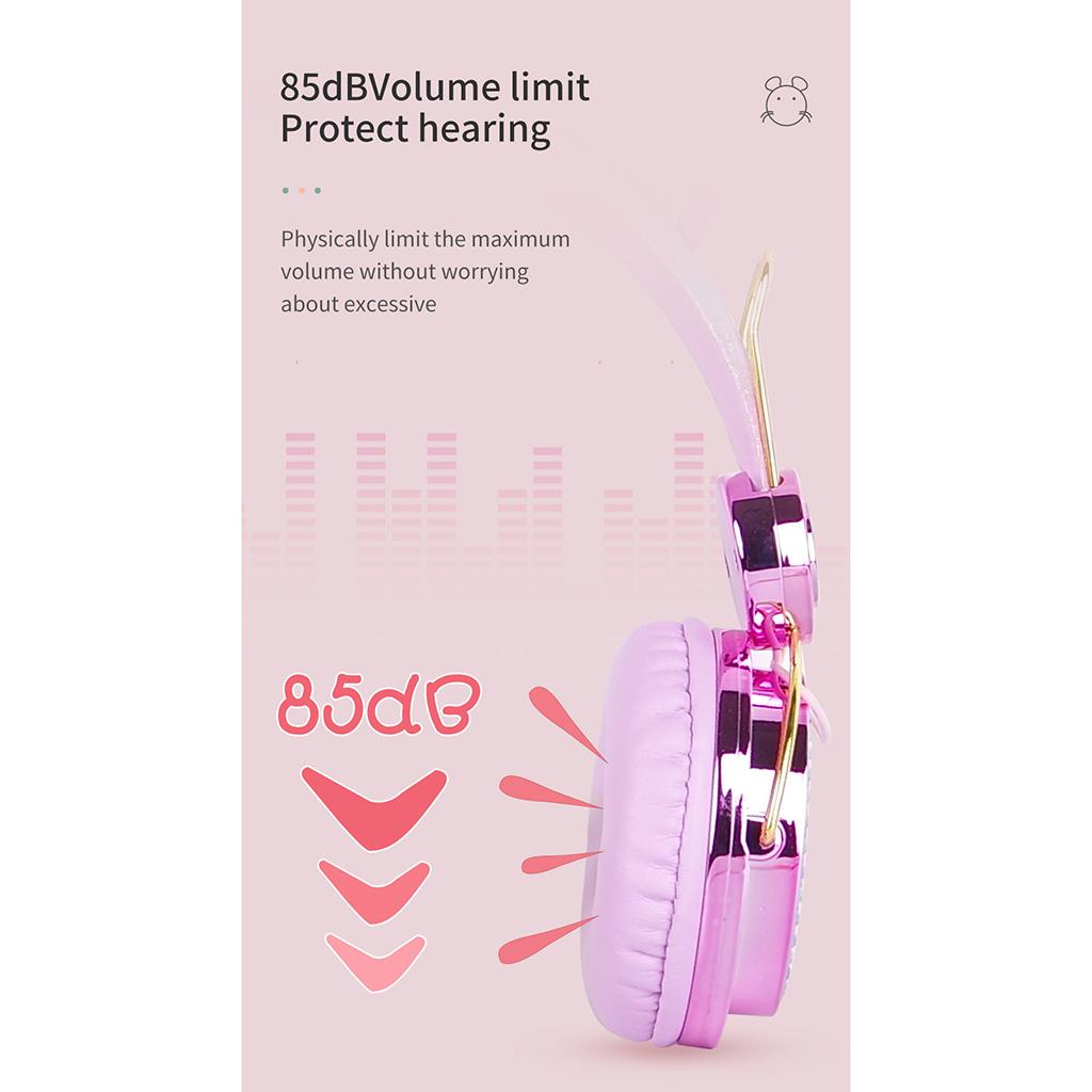 Cute Anime Glitter Bear Girl Kids Stereo Headphone With Microphone