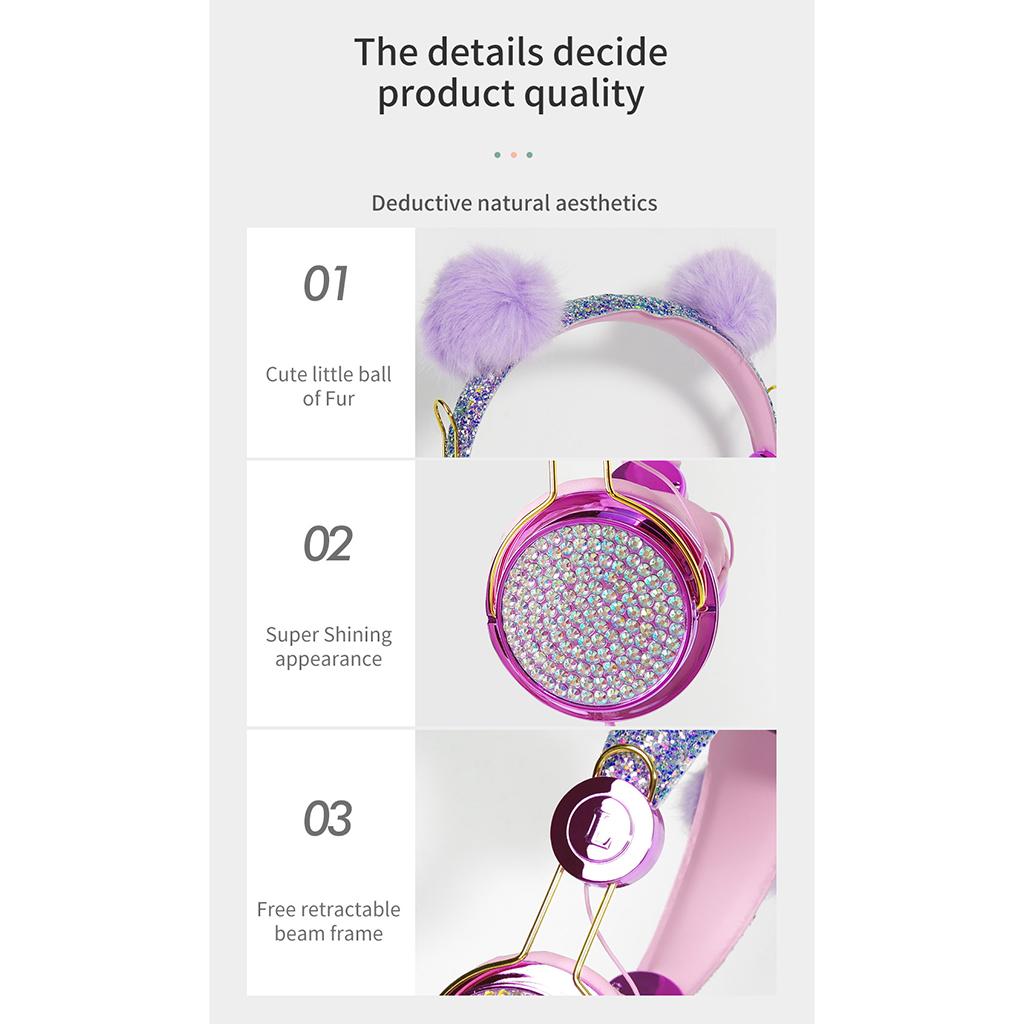 Cute Anime Glitter Bear Girl Kids Stereo Headphone With Microphone