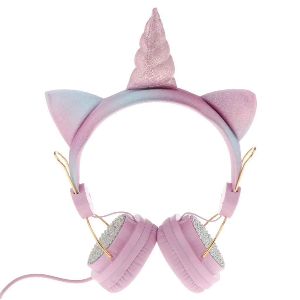 Unicorn Headphone With Microphone Girls Kids Stereo Earphone Headset Pink 2