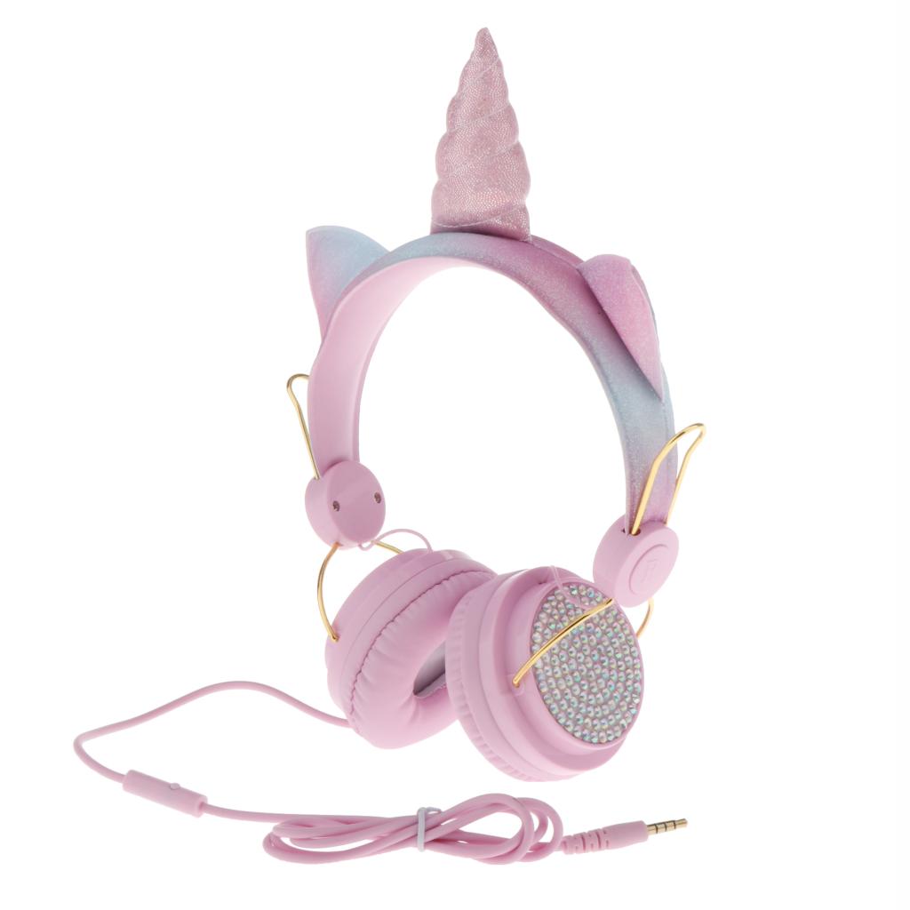 Unicorn Headphone With Microphone Girls Kids Stereo Earphone Headset Pink 2