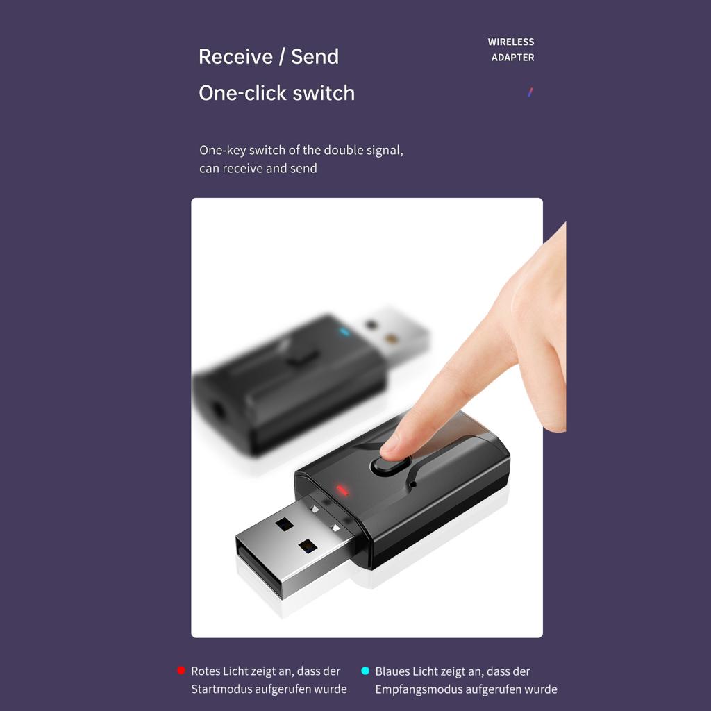 2in1 USB Bluetooth 5.0 Audio Transmitter Receiver Adapter for TV PC Car AUX