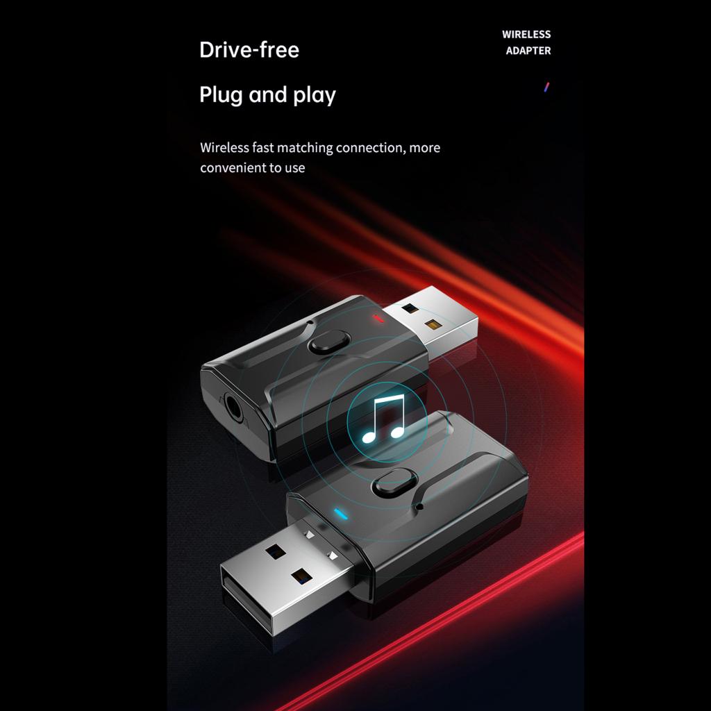 2in1 USB Bluetooth 5.0 Audio Transmitter Receiver Adapter for TV PC Car AUX