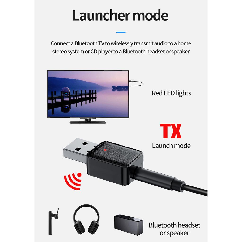 Wireless USB Bluetooth 5.0 Receiver Transmitter 3.5mm Adapter for Car TV PC