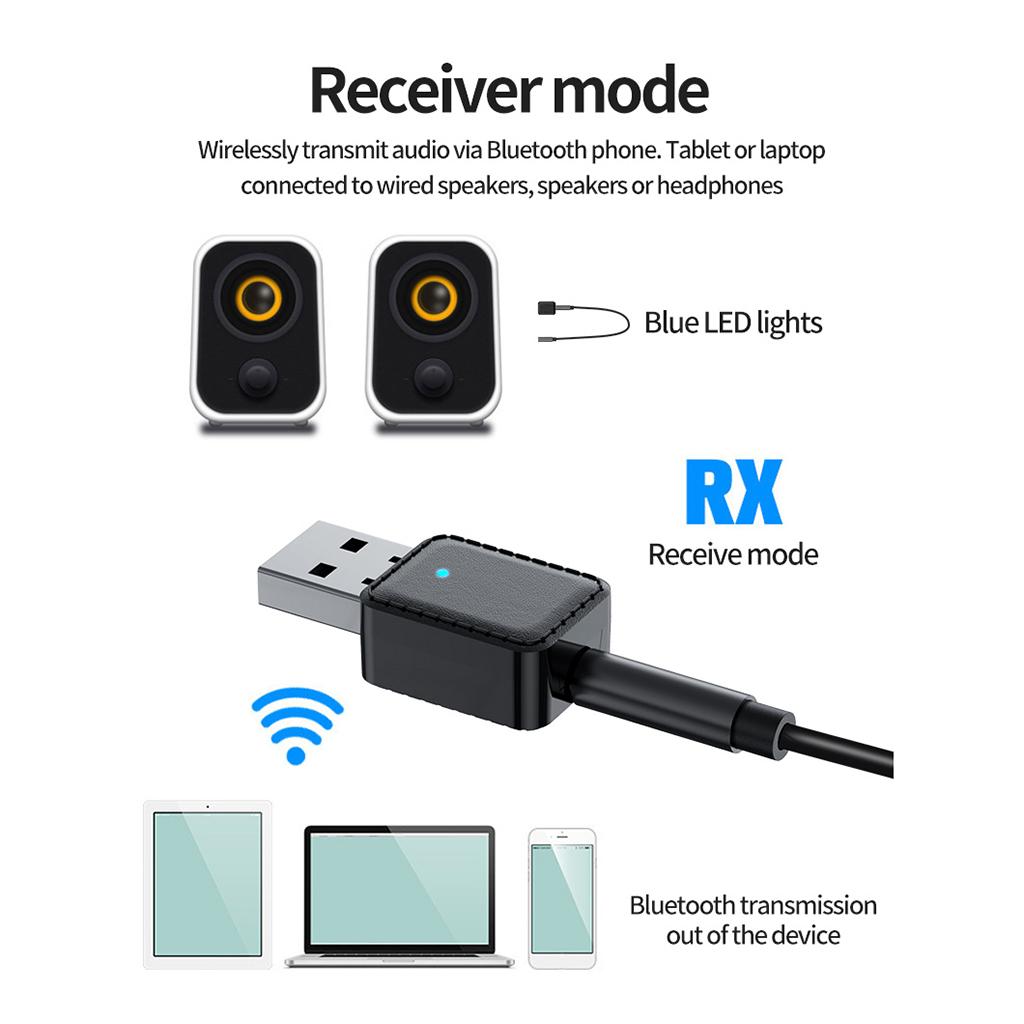Wireless USB Bluetooth 5.0 Receiver Transmitter 3.5mm Adapter for Car TV PC