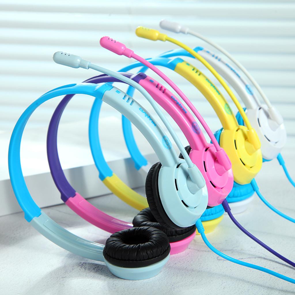 Kids Headphones 3.5mm Wired On-Ear Children Headset 4 Pole 3.5mm Blue Yellow