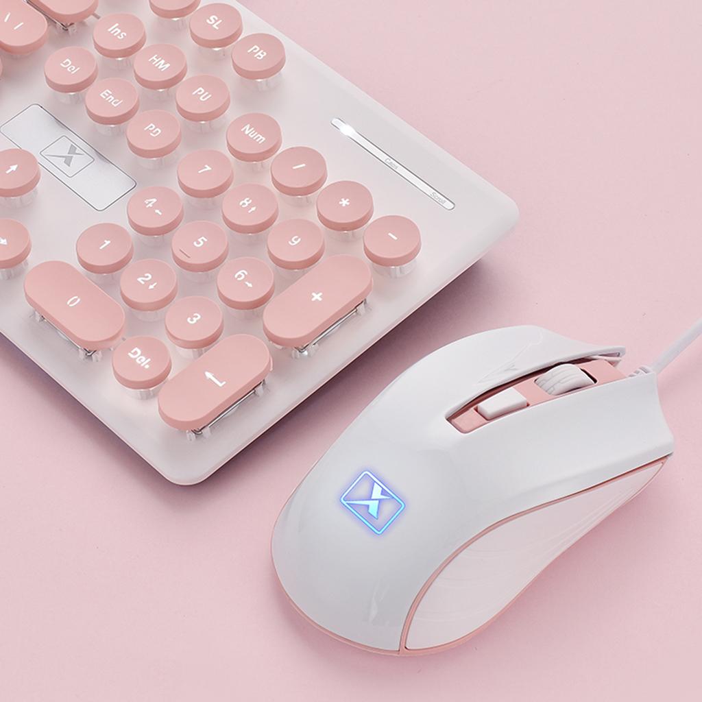 N520 Wired USB Mechanical Keyboard Game Mouse Set Whisper-Quiet  pink