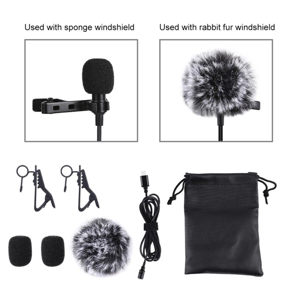Clip-on Lapel Mini Lavalier Mic Microphone For Phone Type-C Jack 1.5M