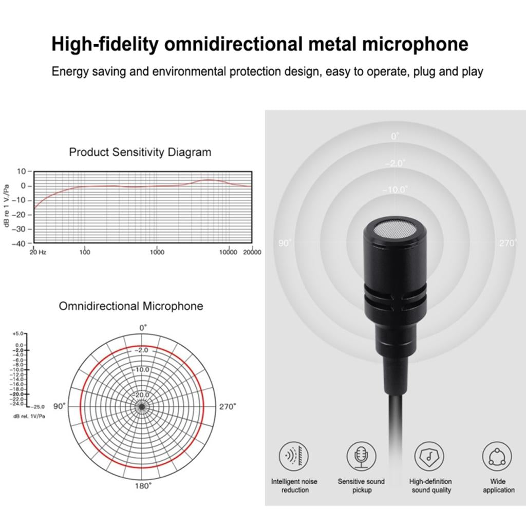 Clip-on Lapel Mini Lavalier Mic Microphone For Phone Omni-direction 6M
