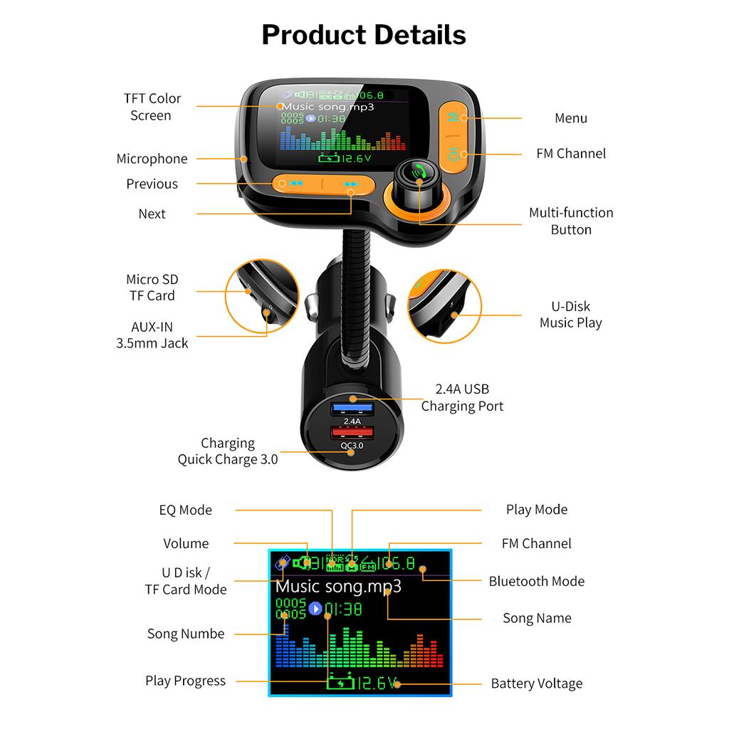 Car FM Transmitter MP3 Player Hands-free Radio Adapter USB Charger