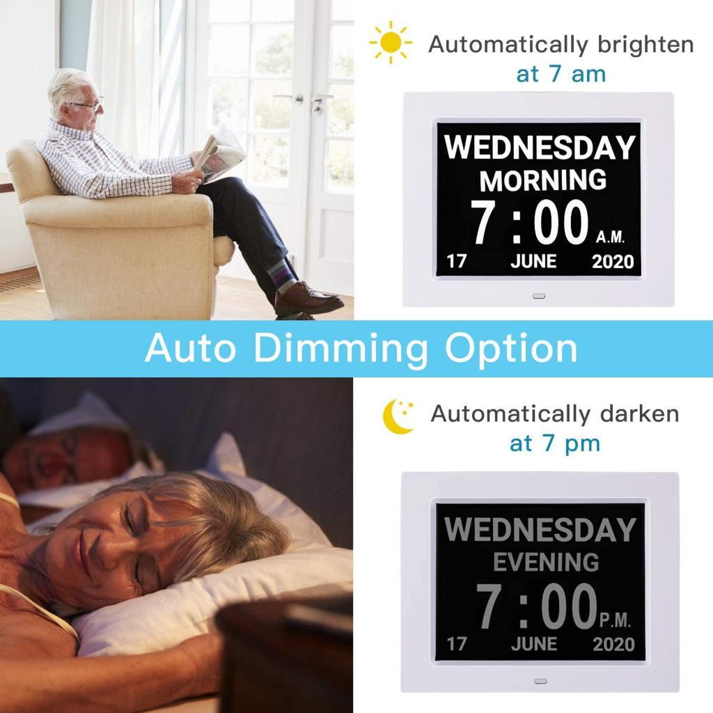 8" Large Screen Display Day & Month Digital Calendar Alarm Day Clock Elderly
