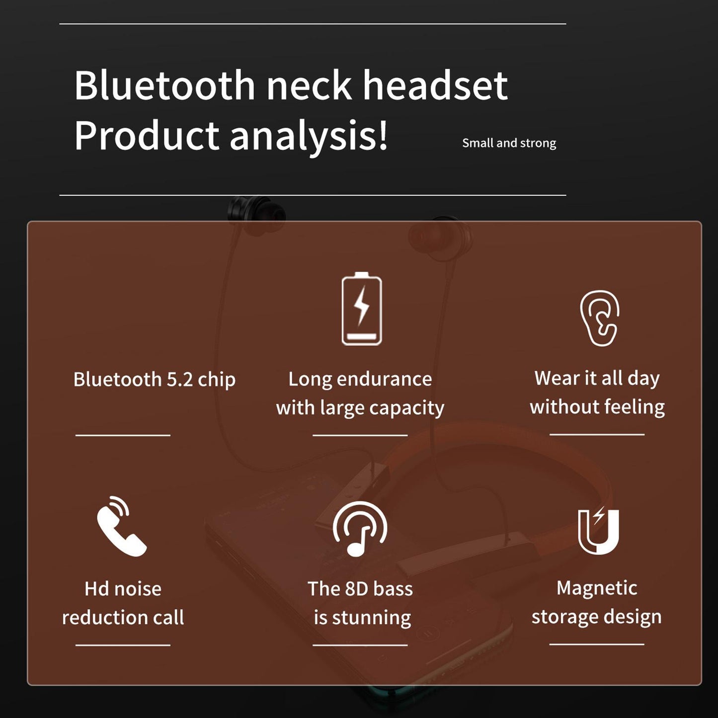 Bluetooth Headphones Neckband Earphone Headset for Work Sports Running Black